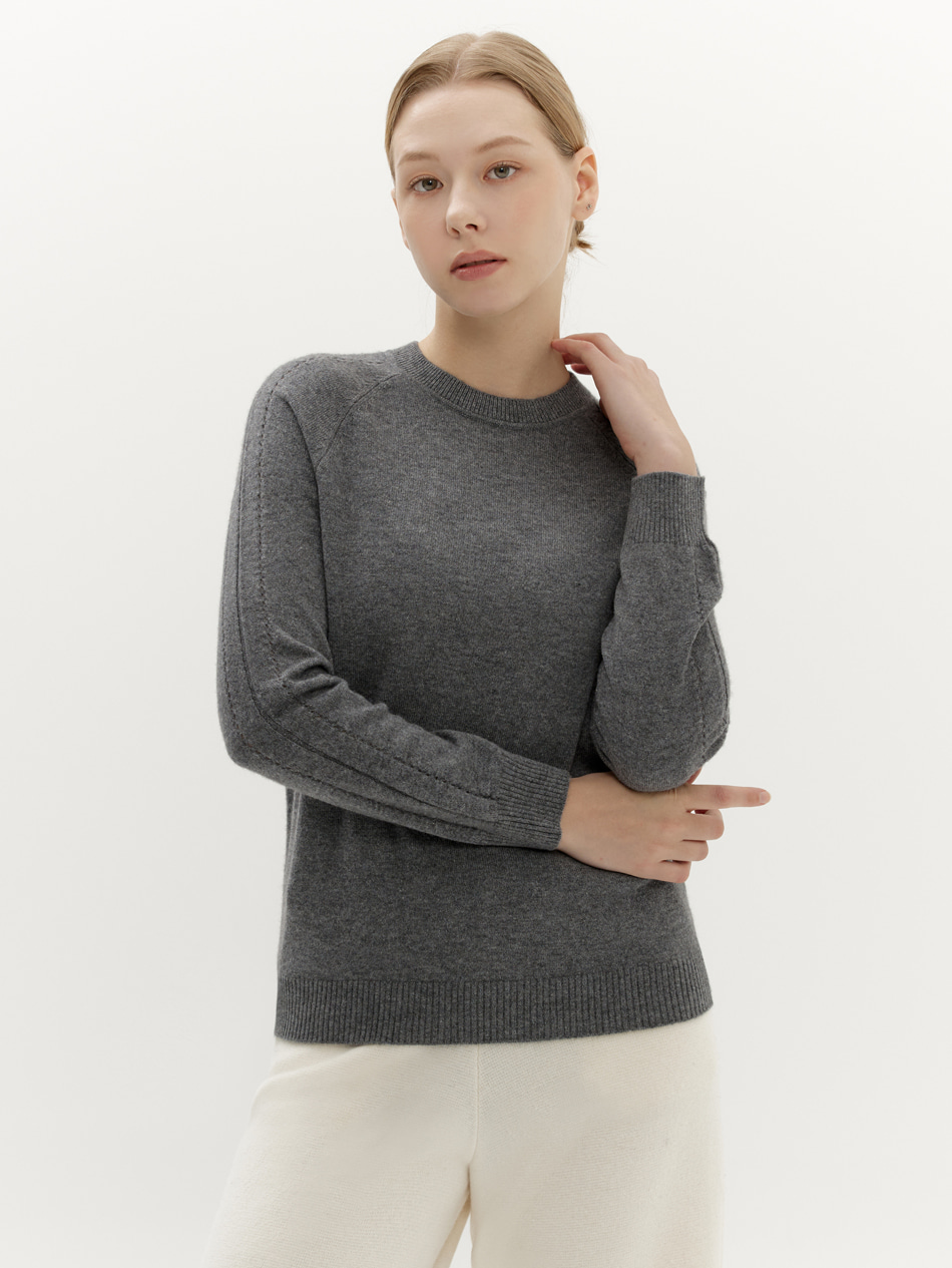 patterned sleeve round knit ( 4 colors )