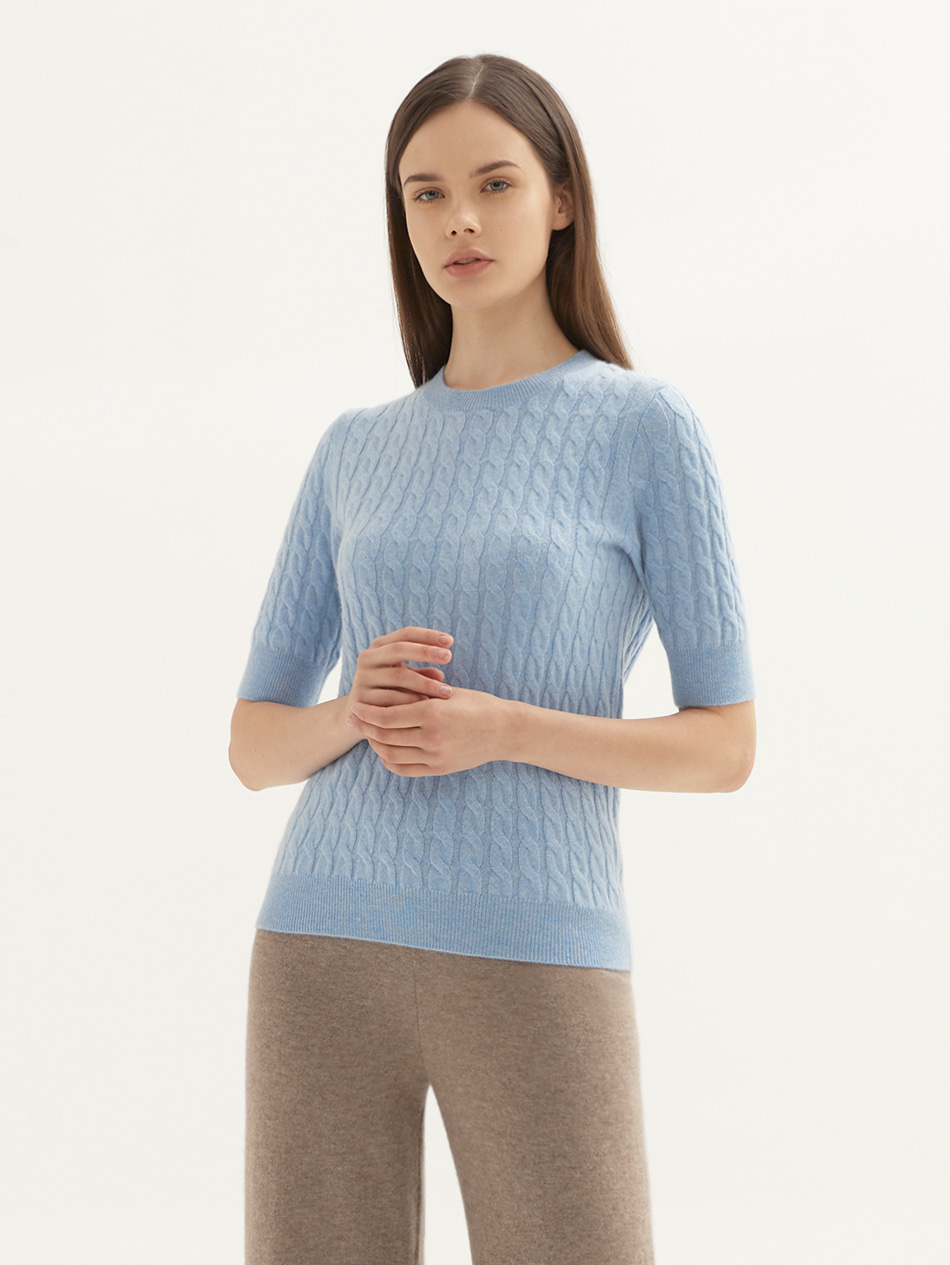 cable round short sleeve knit ( 4 colors )