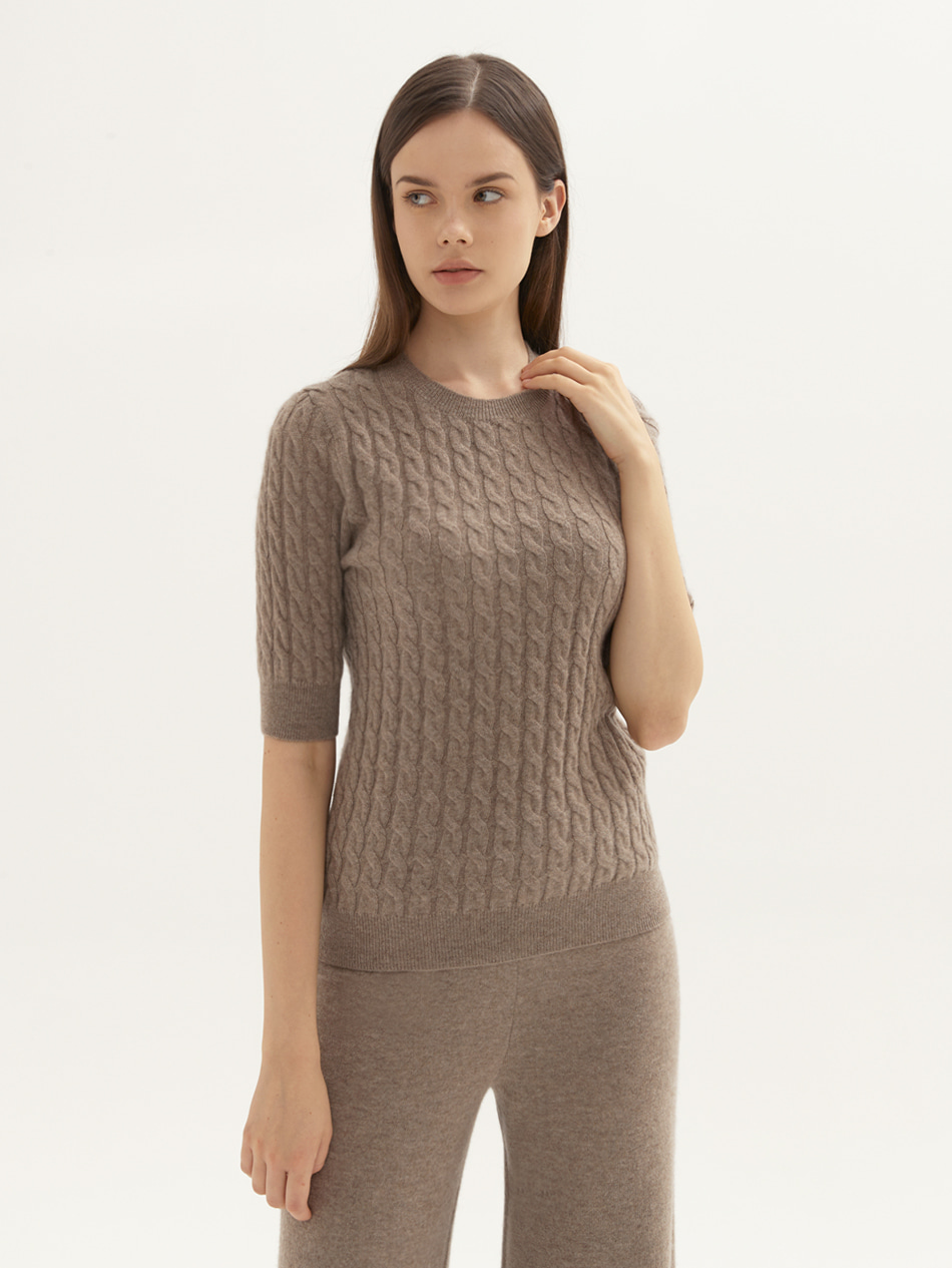 cable round short sleeve knit ( 4 colors )